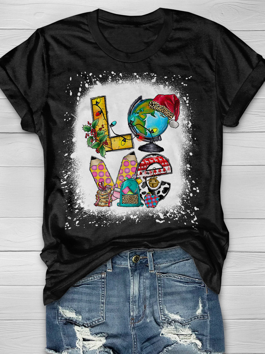 Love Christmas School Print Graphic T-shirts