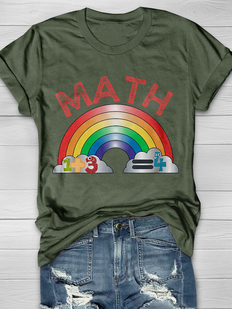Math Teacher With Rainbow Print Short Sleeve T-shirt