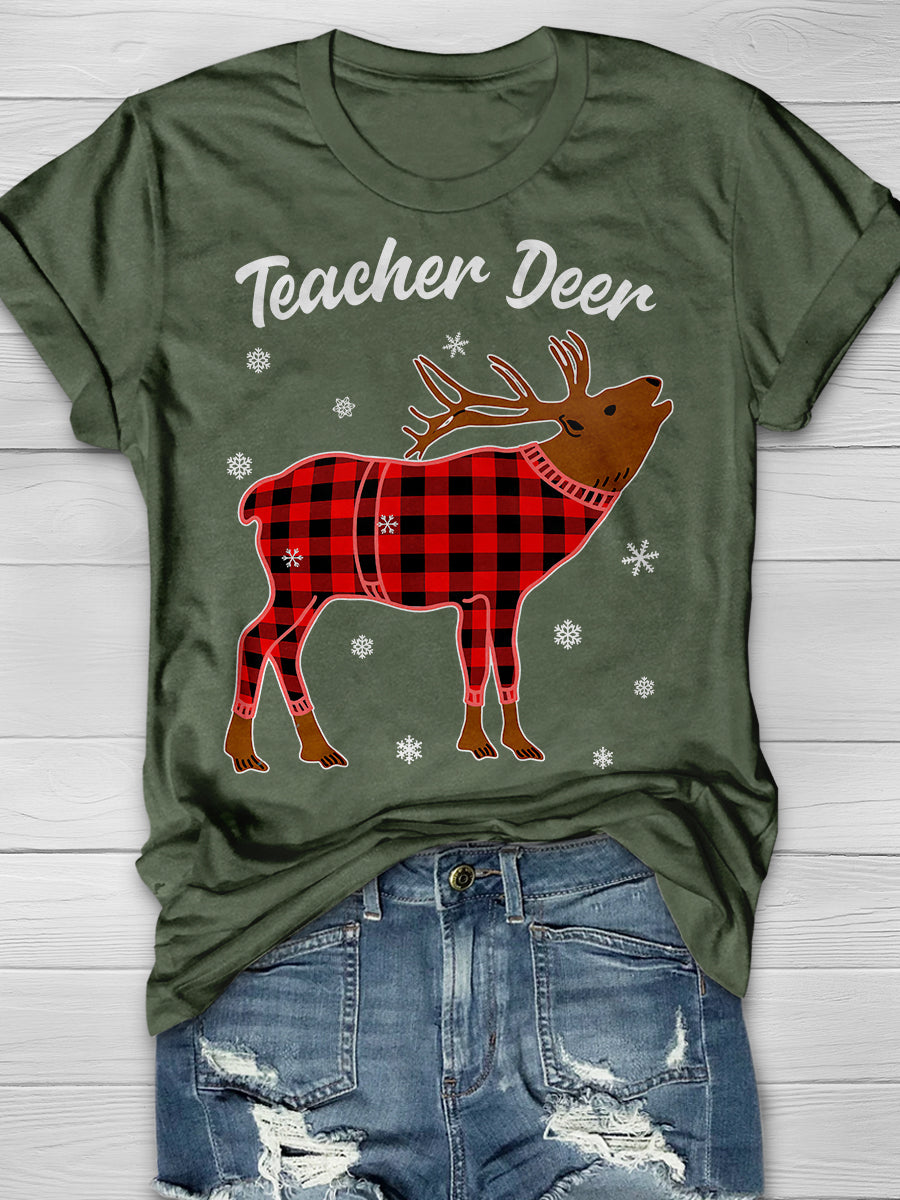 Teacher Deer Print Graphic T-shirts
