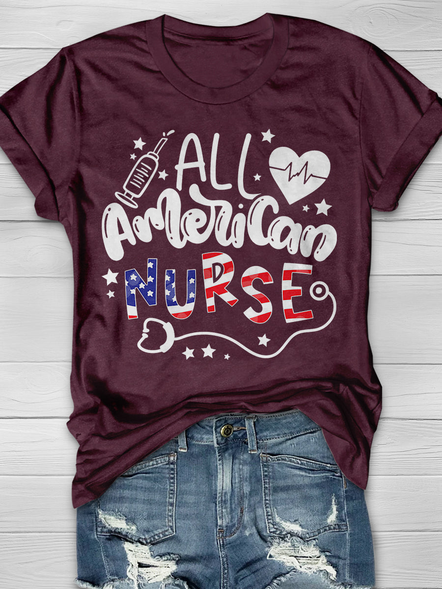 All American Nurse Print Short Sleeve T-shirt