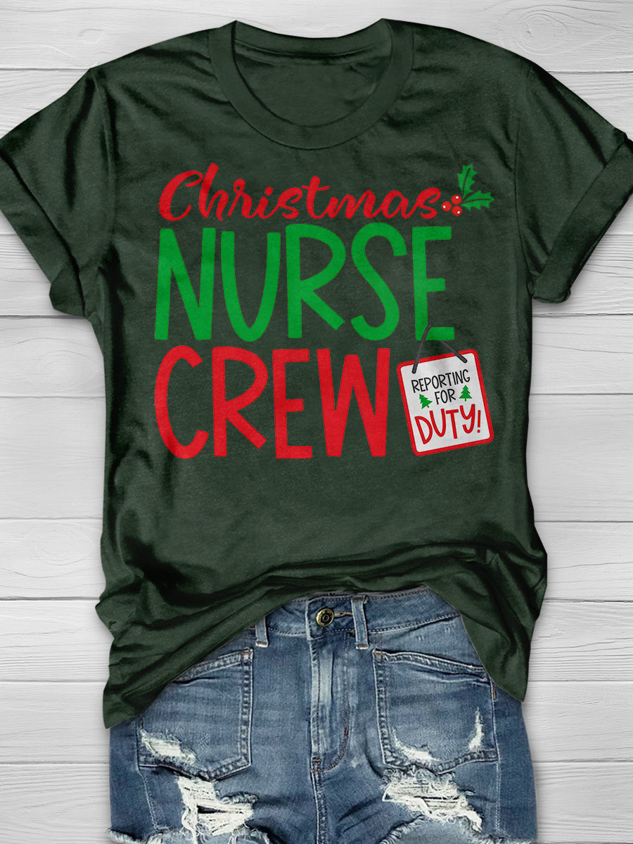 Christmas Nurse Crew Print Short Sleeve T-shirt