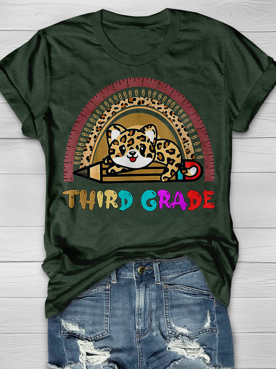 Third Grade Leopard Print Graphic T-shirts