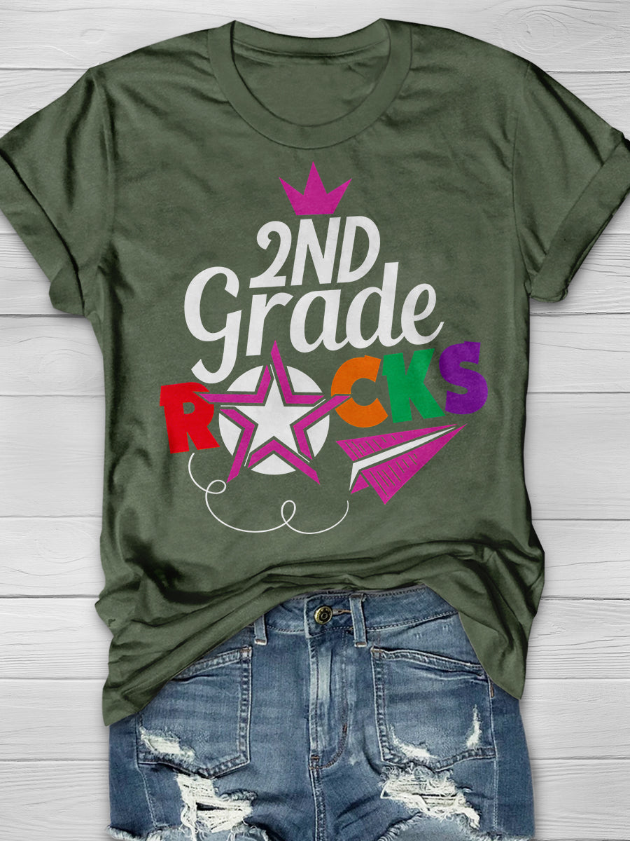 2nd Grade Rocks Print Graphic T-shirts