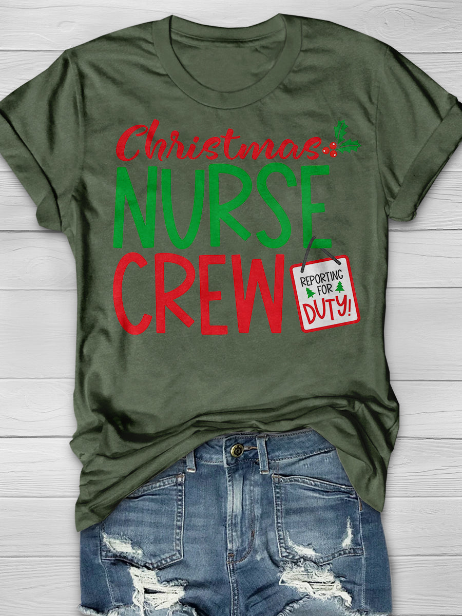 Christmas Nurse Crew Print Short Sleeve T-shirt