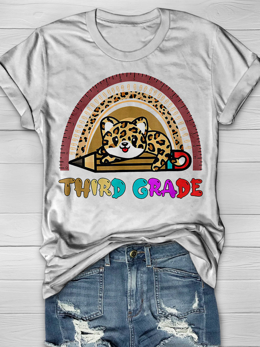Third Grade Leopard Print Graphic T-shirts