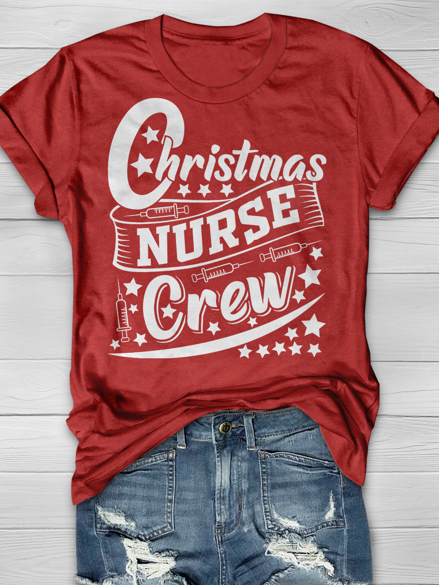 Christmas Nurse Crew Print Short Sleeve T-shirt