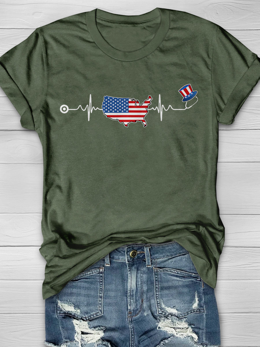 American Nurse 4th Of July Print Short Sleeve T-shirt