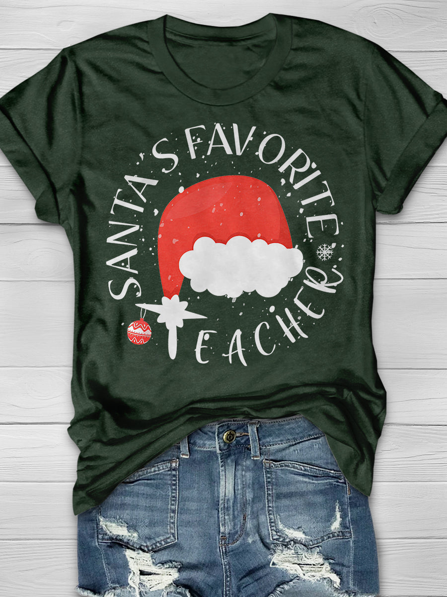Santa's Favorite Teacher Print Graphic T-shirts