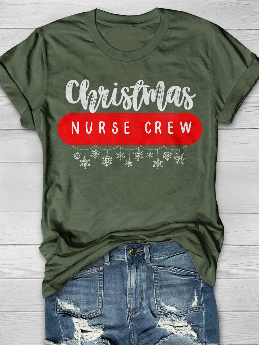 Christmas Nurse Crew Print Short Sleeve T-shirt