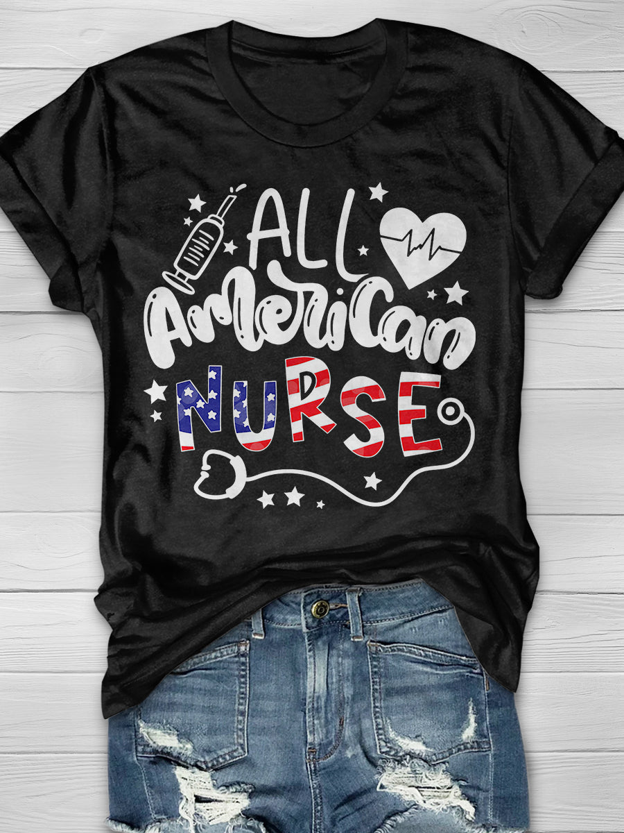 All American Nurse Print Short Sleeve T-shirt