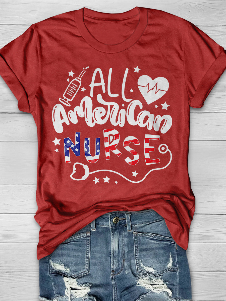 All American Nurse Print Short Sleeve T-shirt