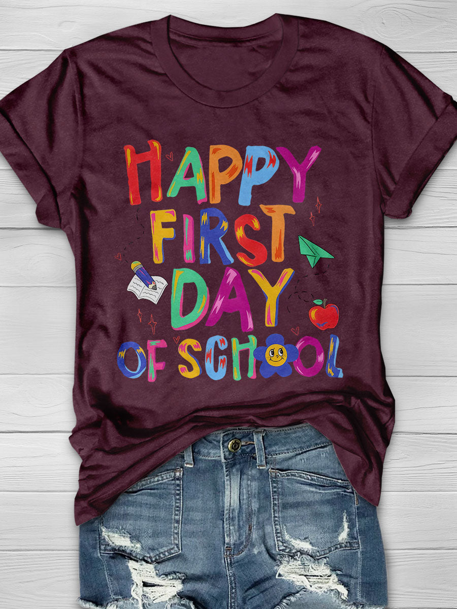 First Day of School Print Short Sleeve T-shirt