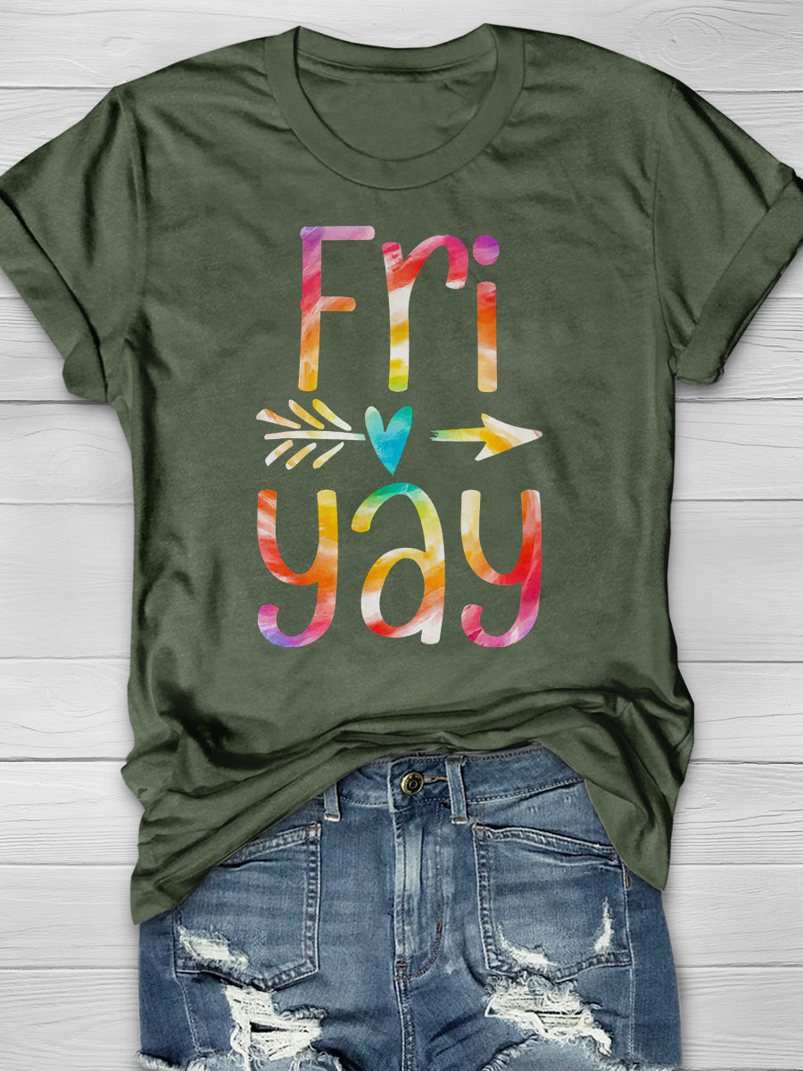Fri-Yay Tie Dye Funny Teacher Print Graphic T-shirts