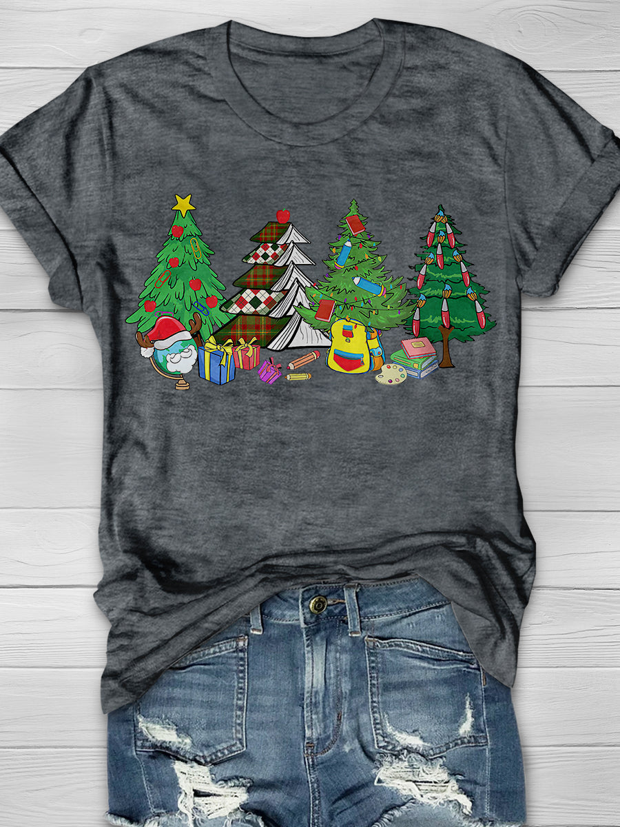 Christmas Tree Merry Teacher Print Graphic T-shirts