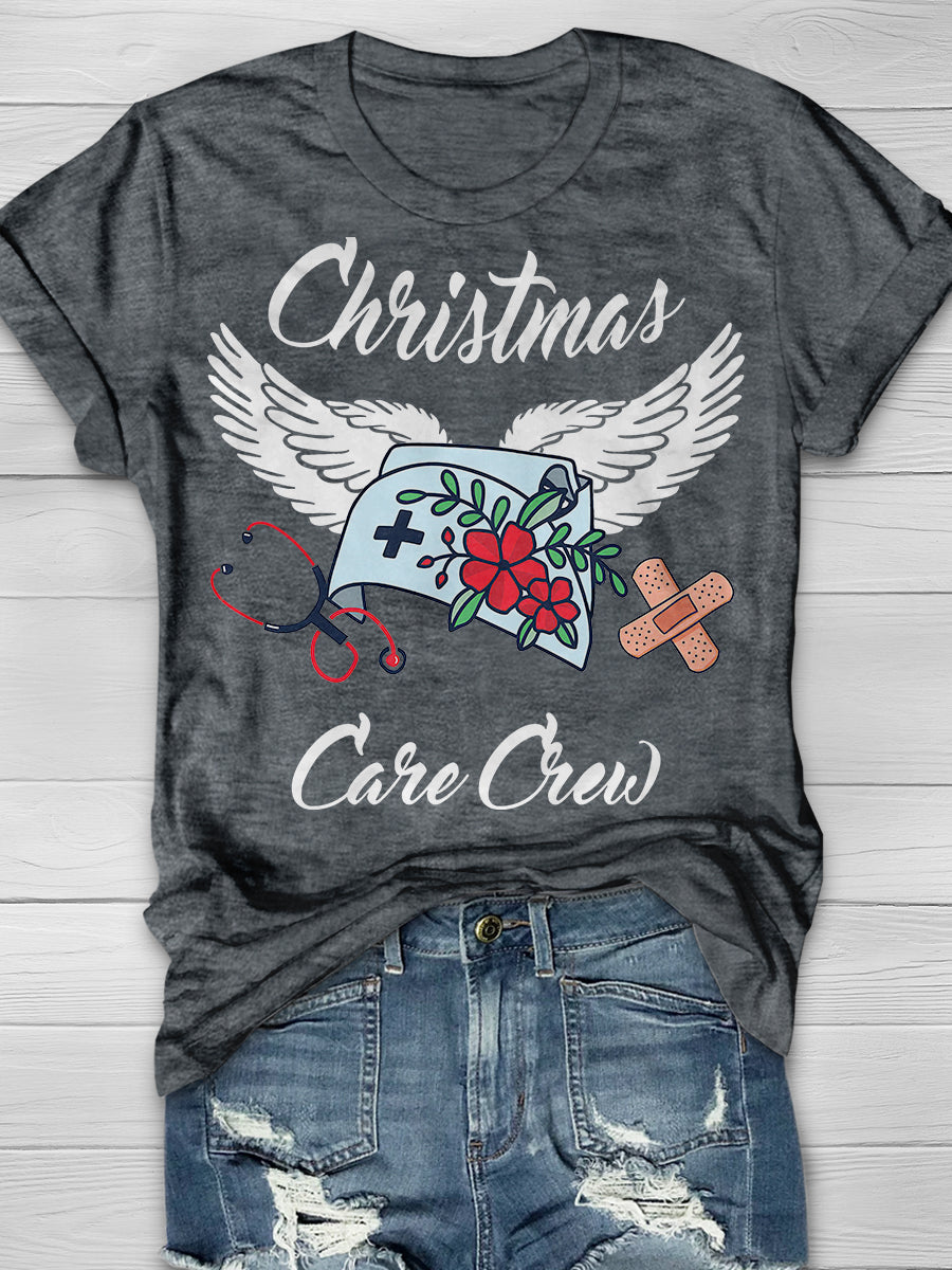 Christmas Angel Care Crew Print Short Sleeve T-shirt