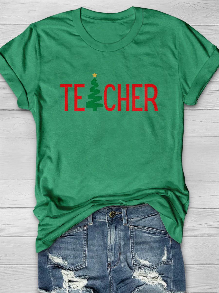 Teacher Christmas Tree Print Graphic T-shirts