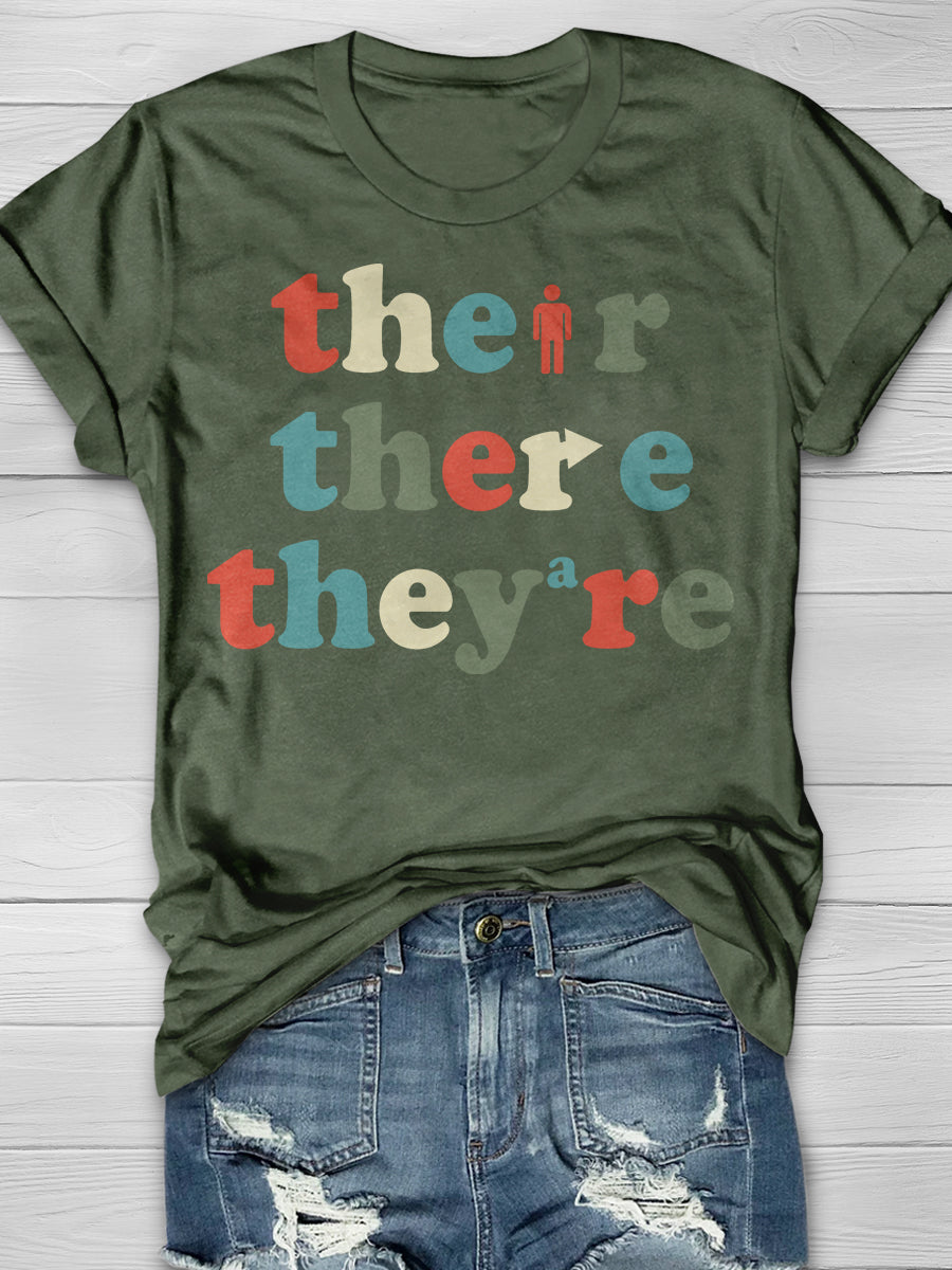 Their There They’re Grammar Print Graphic T-shirts