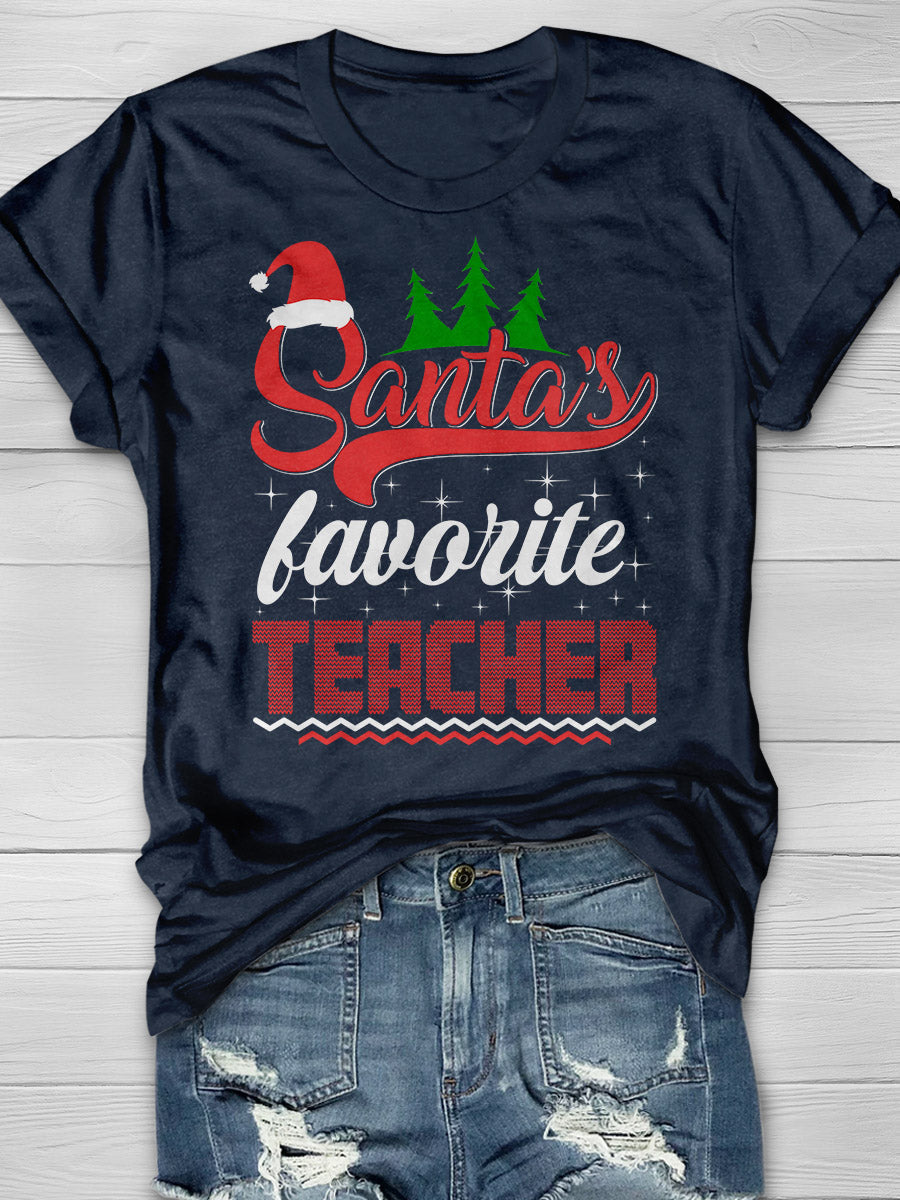 Santa's Favorite Teacher Print Graphic T-shirts