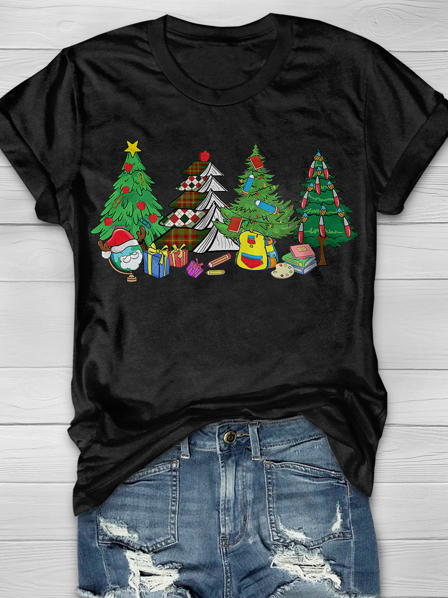 Christmas Tree Merry Teacher Print Graphic T-shirts
