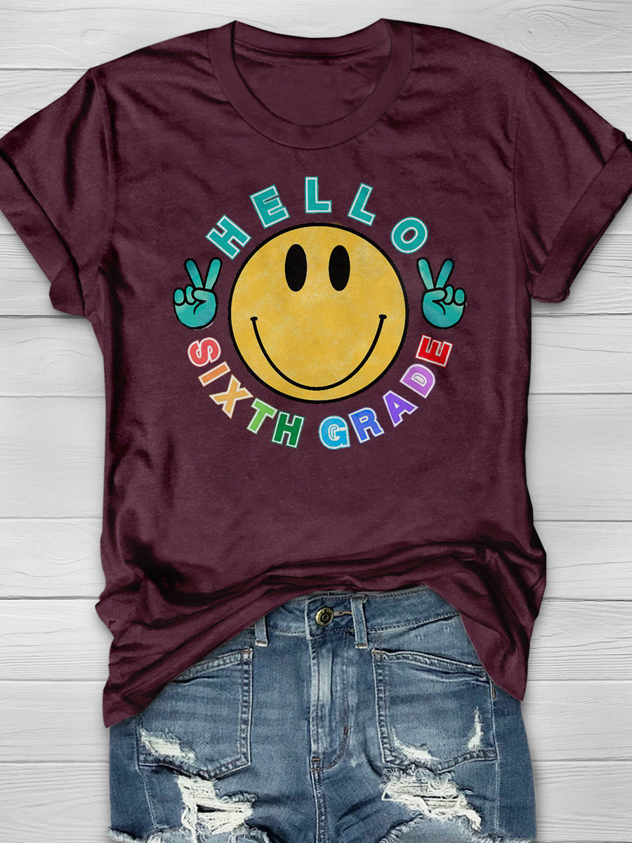 Hello Sixth Grade Print Graphic T-shirts