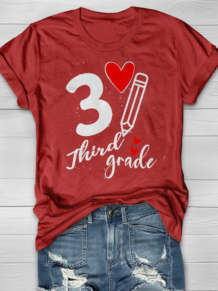 3 Third Grade Print Graphic T-shirts