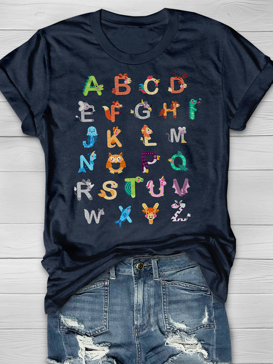 Animals Alphabet Print Graphic T-shirts