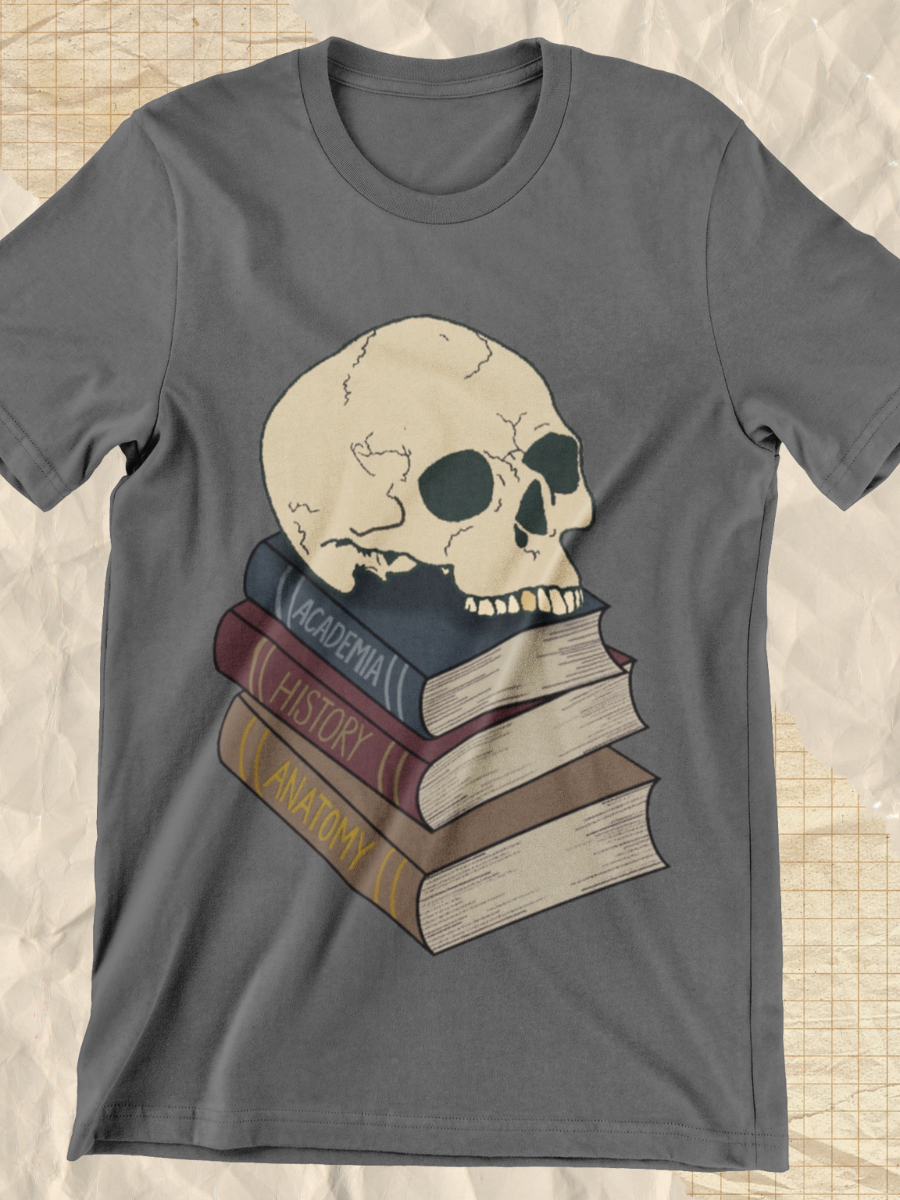 Dark Academia Skull &Book Graphic T-shirt