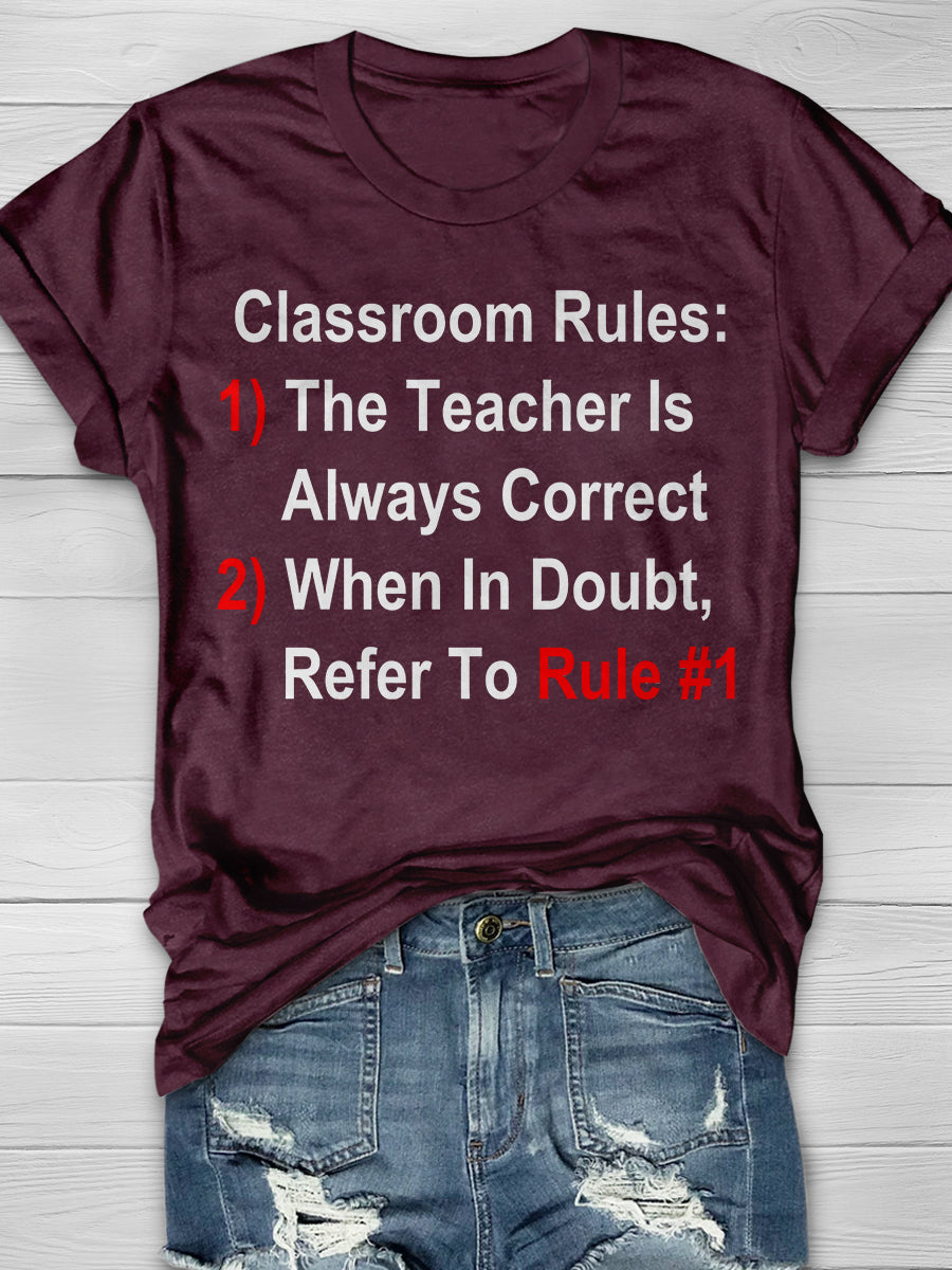 Classroom Rules Print Graphic T-shirts