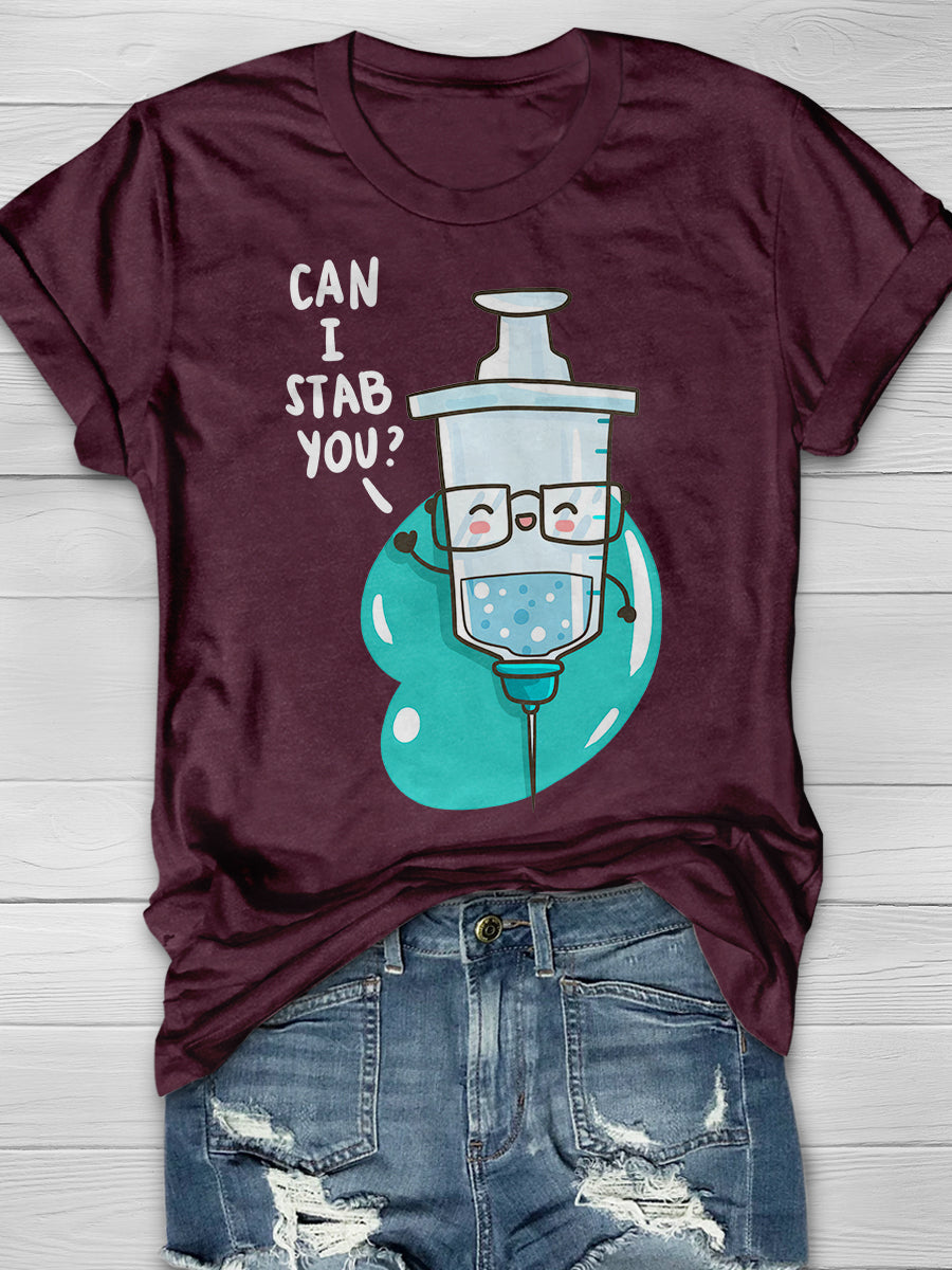 Can I Stab You Funny Print Short Sleeve T-shirt