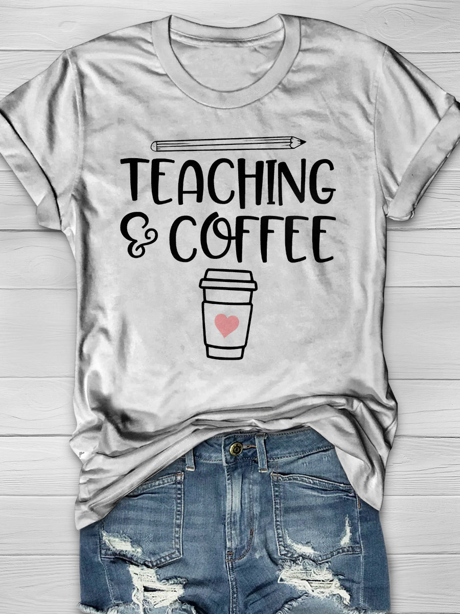 Funny Coffee And Teaching Print Graphic T-shirts