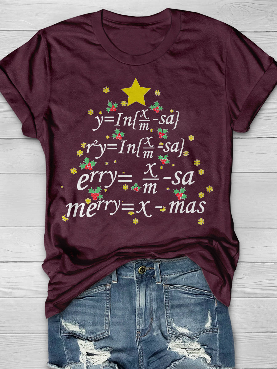 Christmas Math Teacher Tree Print Graphic T-shirts