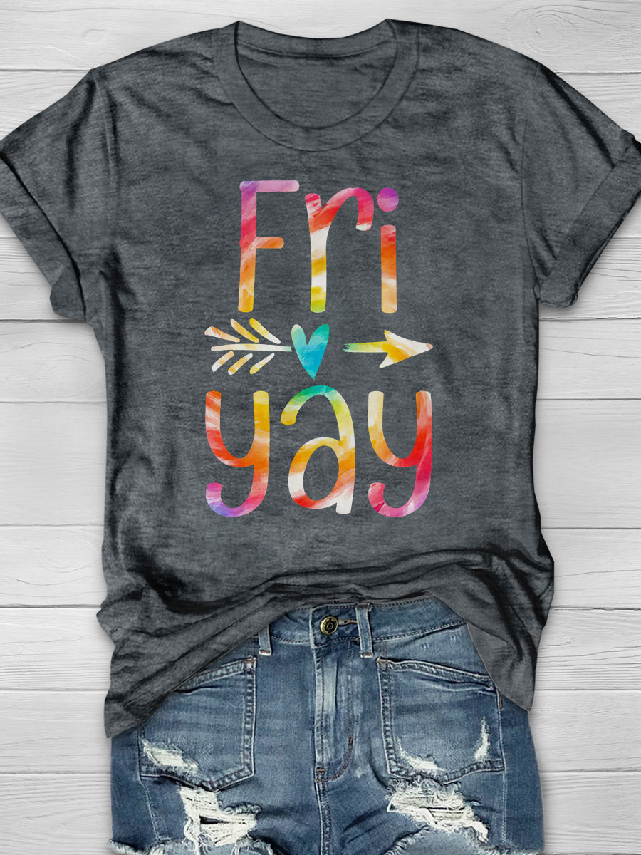 Fri-Yay Tie Dye Funny Teacher Print Graphic T-shirts