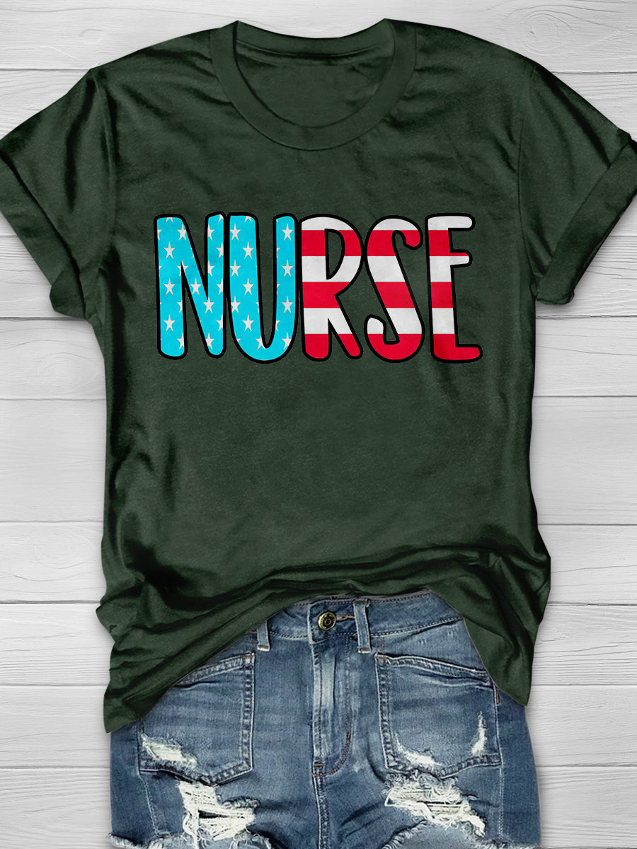 American Flag Nurse Print Short Sleeve T-shirt