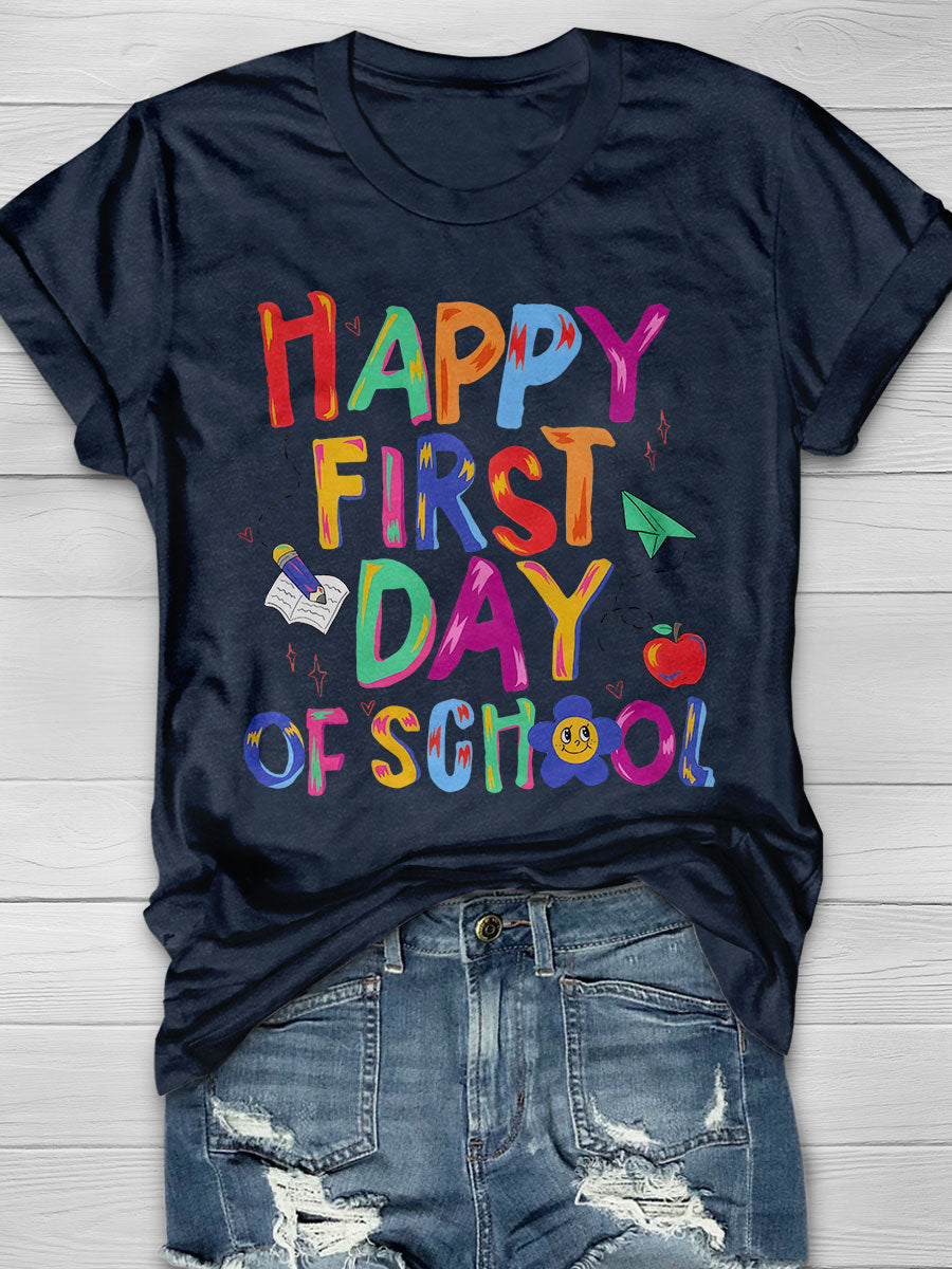 First Day of School Print Short Sleeve T-shirt
