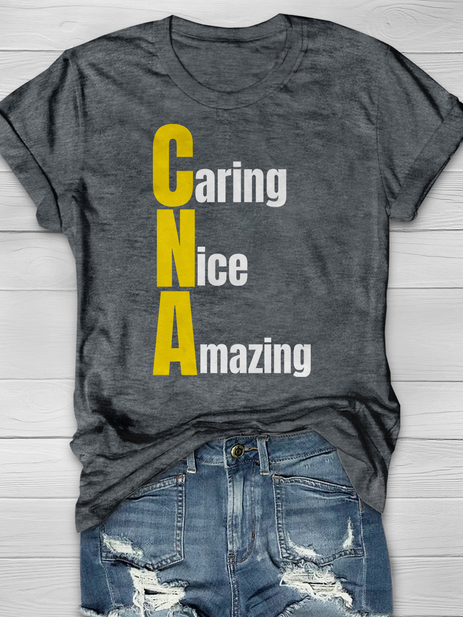 Caring Nice Amazing Print Short Sleeve T-shirt