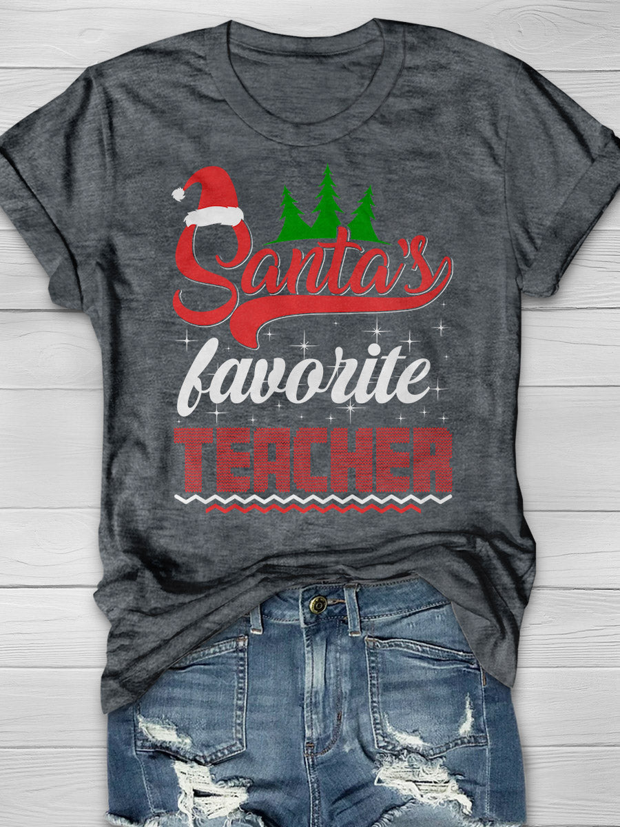 Santa's Favorite Teacher Print Graphic T-shirts