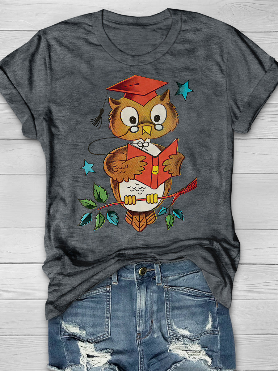 Wise Owl Print Graphic T-shirts