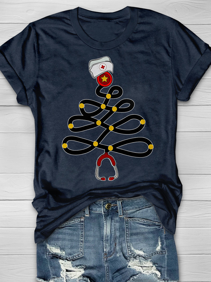 Christmas Nurse Print Short Sleeve T-shirt
