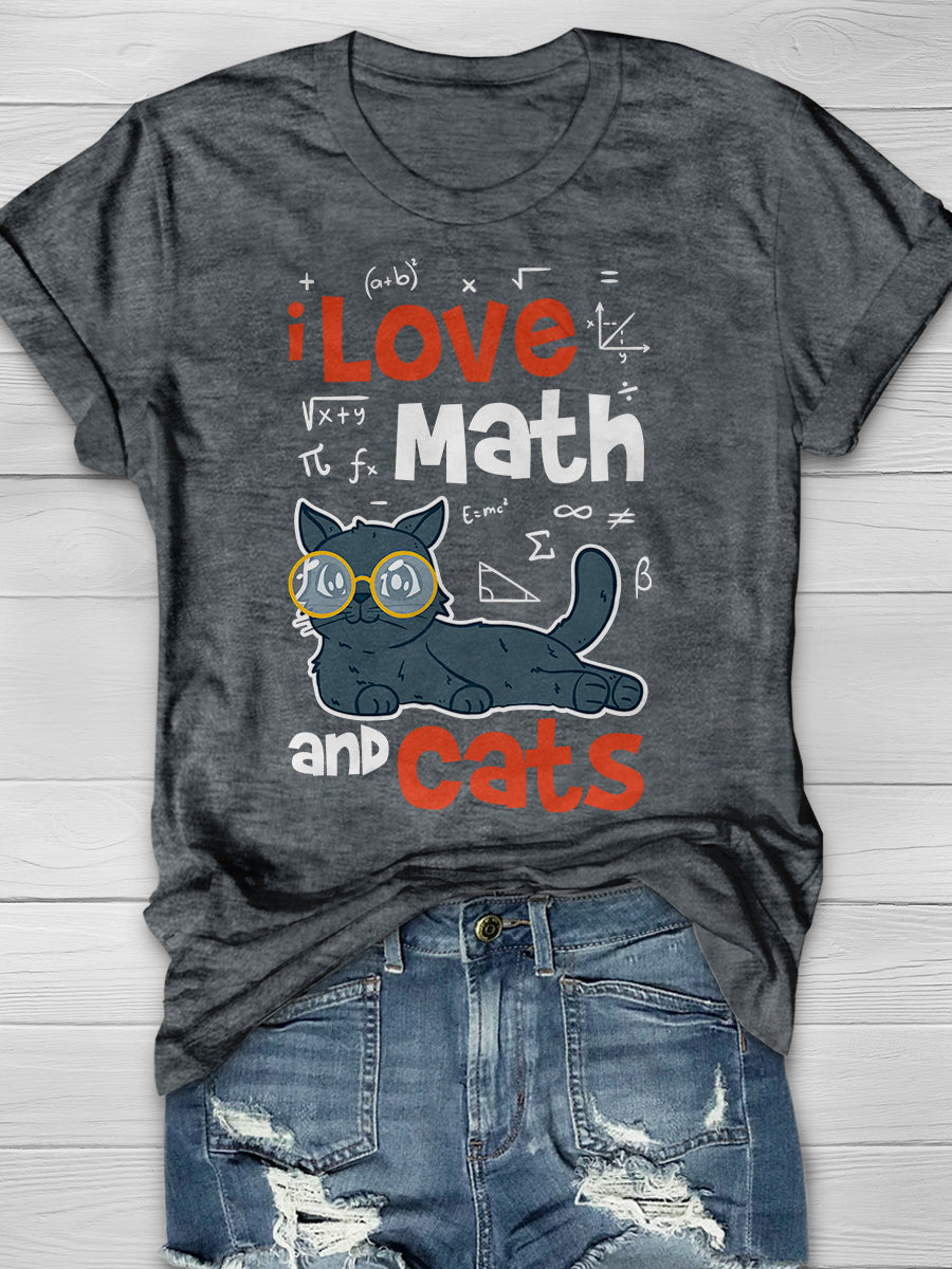 I Love Math And Cats Print Graphic T-shirts
