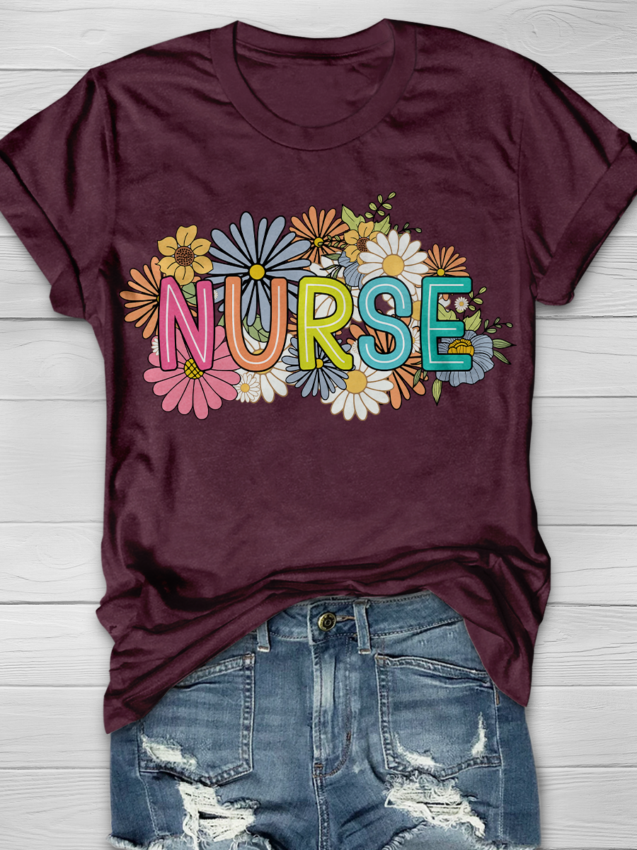 Nurse Retro Flower Graphic T-shirts