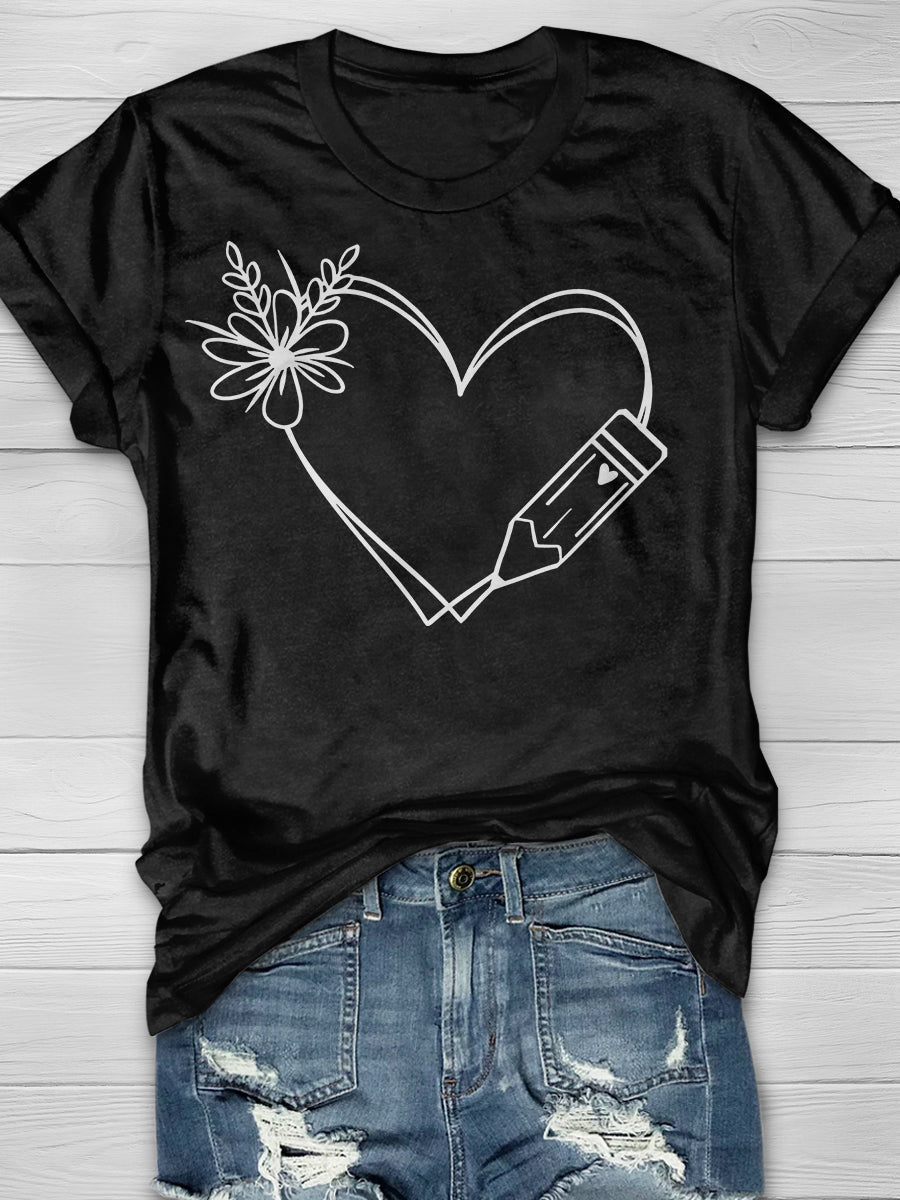 Teacher Heart Print Graphic T-shirts