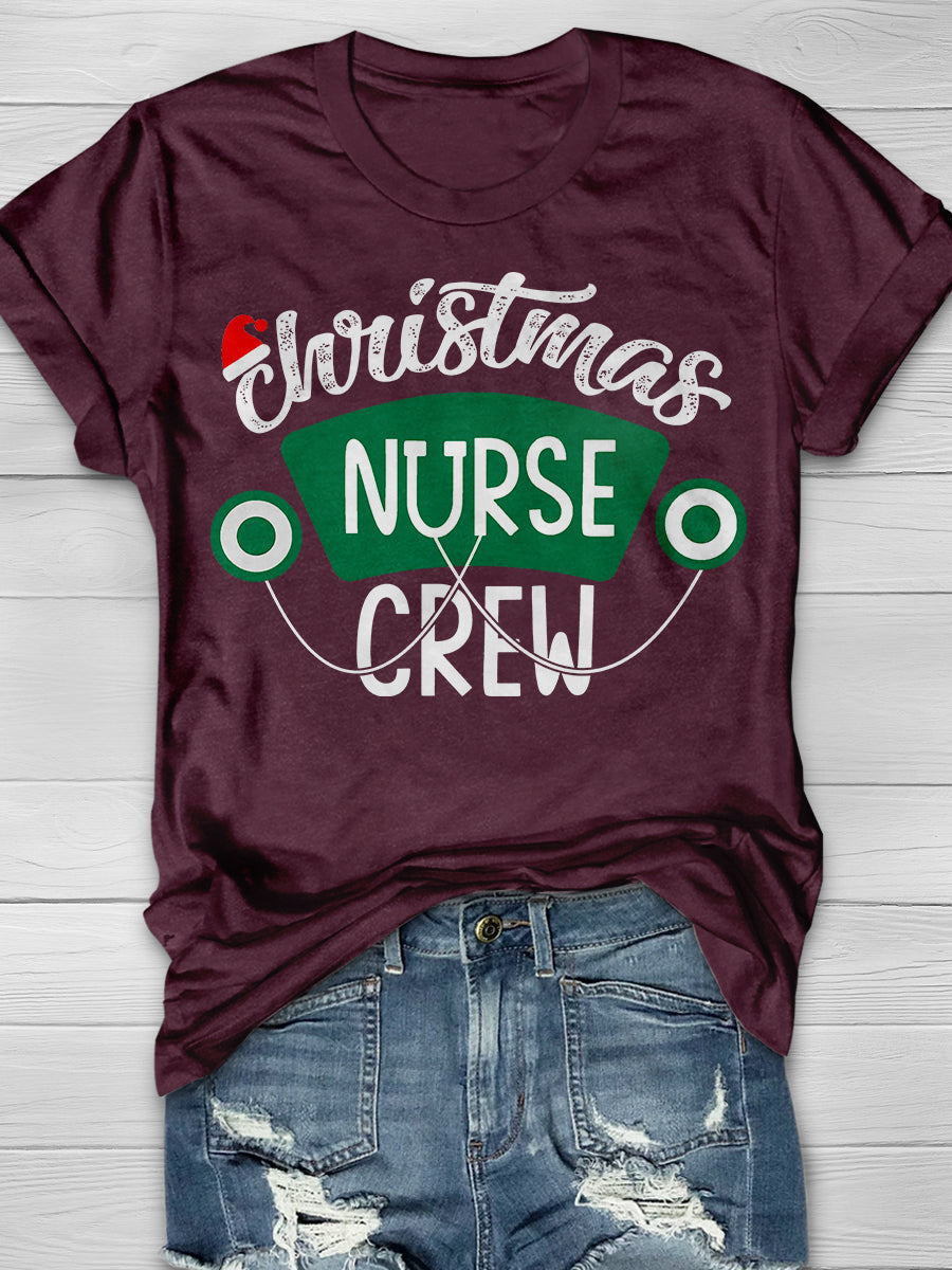 Christmas Nurse Crew Print Short Sleeve T-shirt