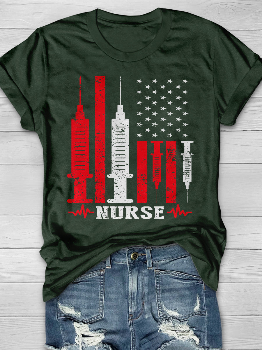 American Flag Nurse Print Short Sleeve T-shirt