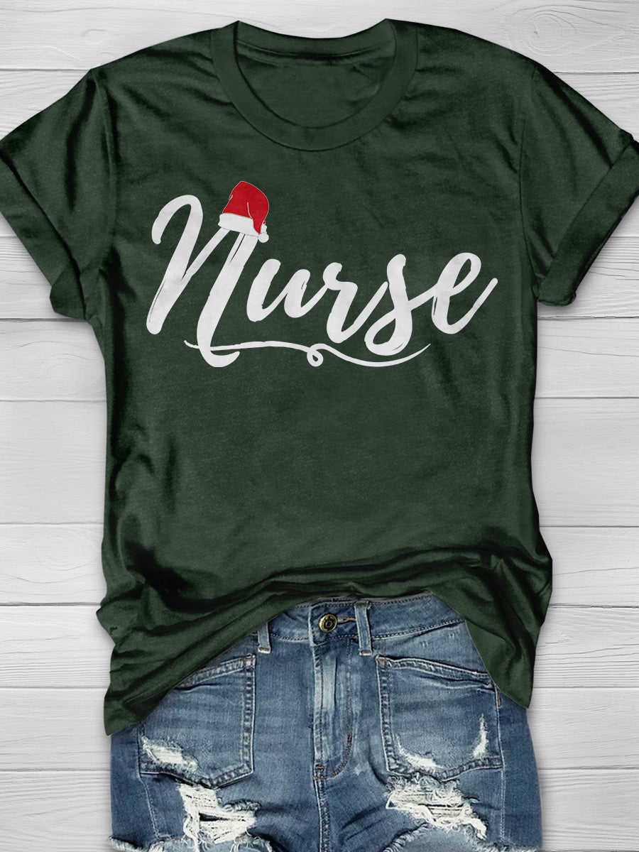 Christmas Nurse Print Short Sleeve T-shirt