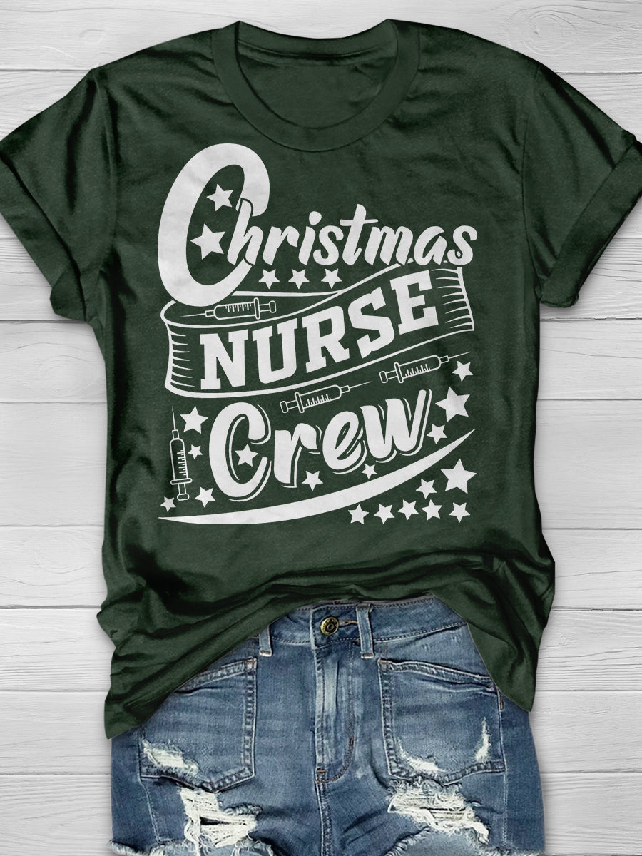 Christmas Nurse Crew Print Short Sleeve T-shirt