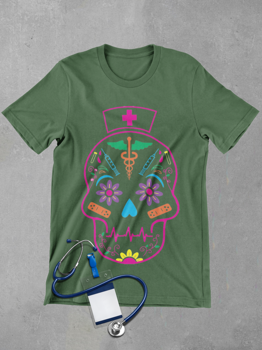LED Skeleton Nurse Graphic T-shirt