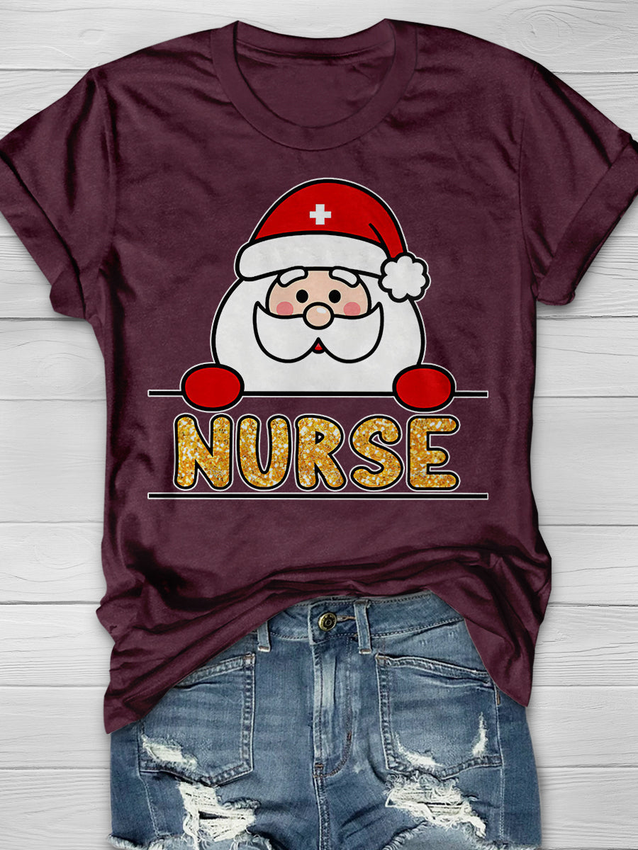 Christmas Nurse Print Short Sleeve T-shirt