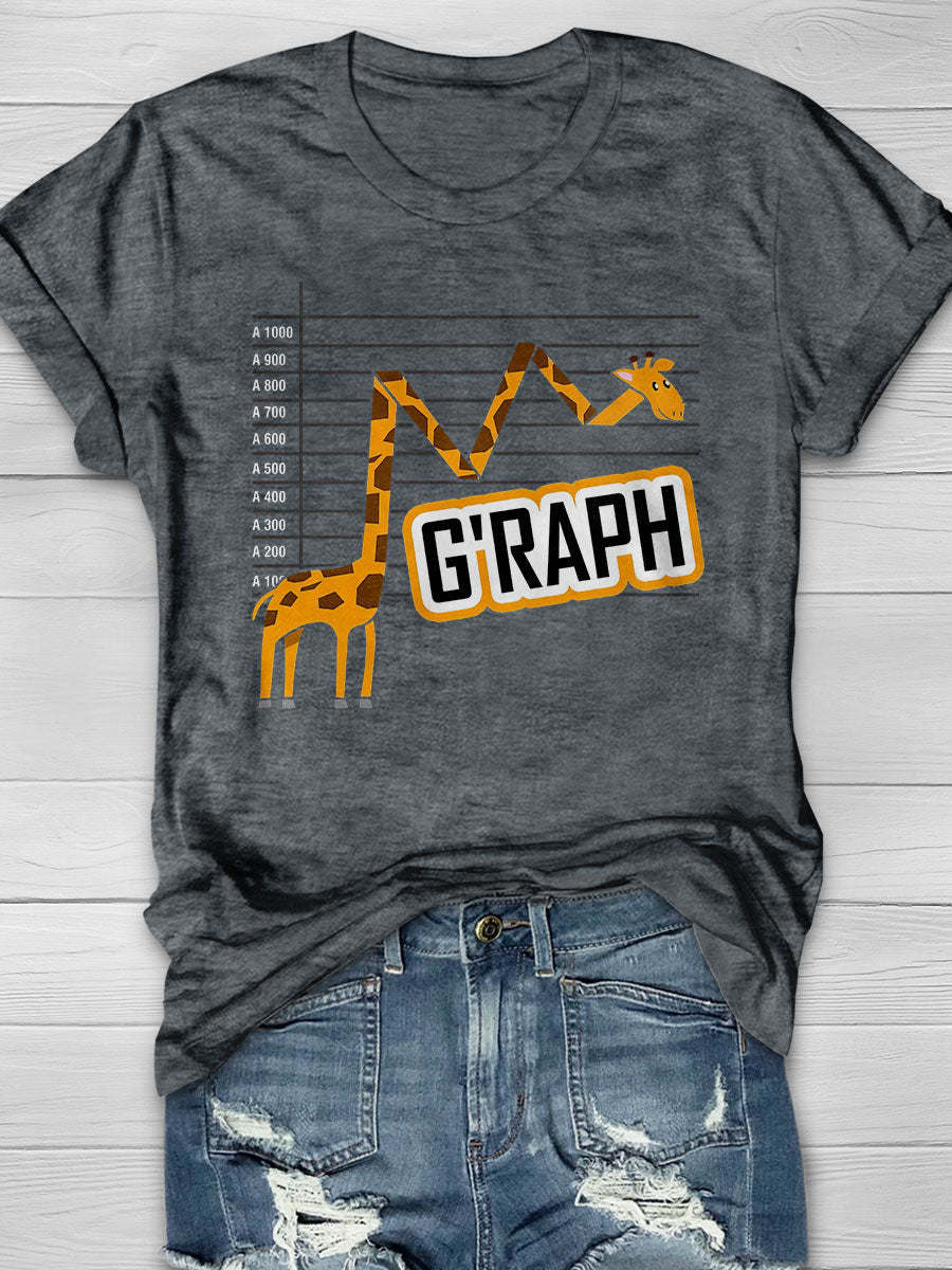 G'raph Giraffe Mathematicain Funny Animal Pun Print Short Sleeve T-shirt