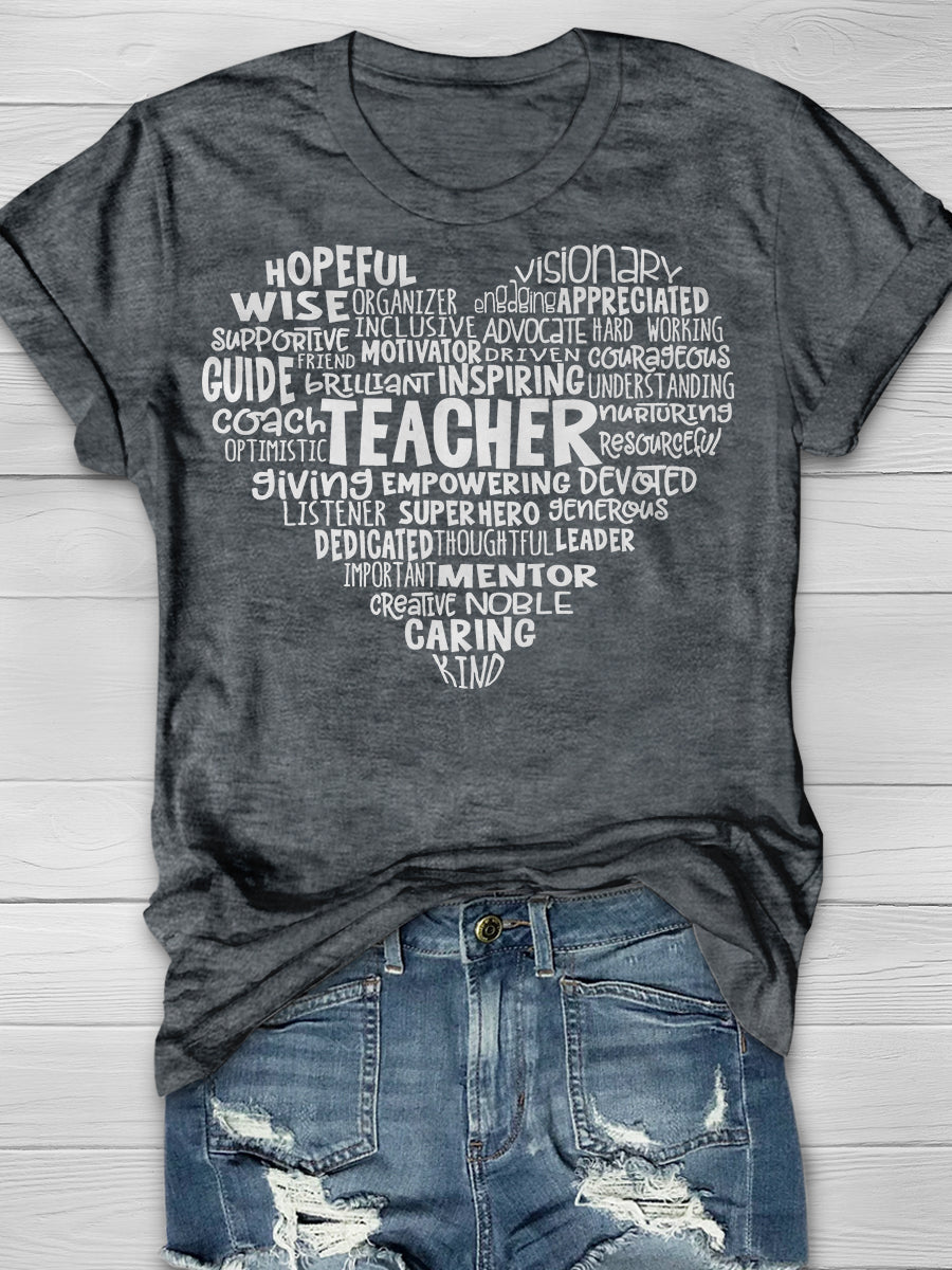 Teacher Heart Word Cloud Print Graphic T-shirts