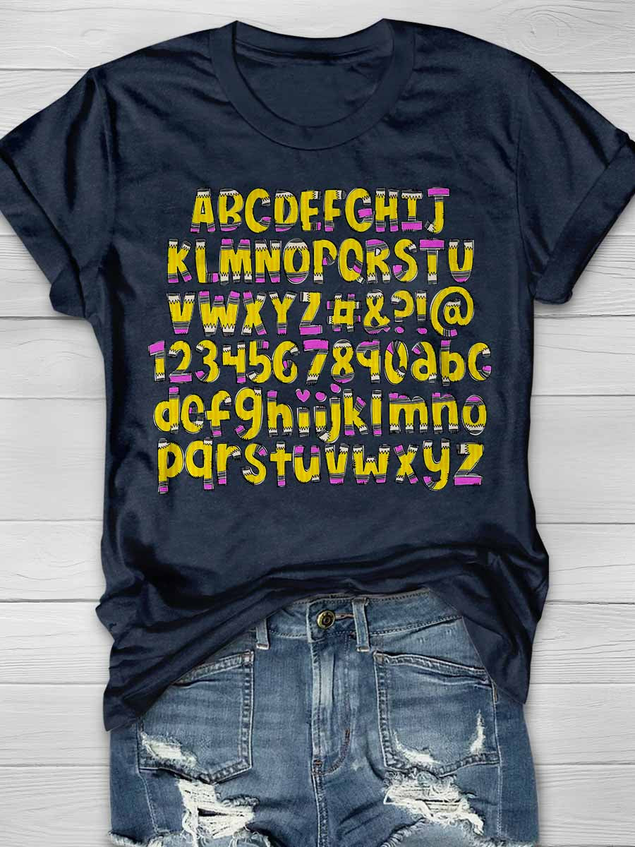 Pencil Letters Numbers Print Graphic T-shirts
